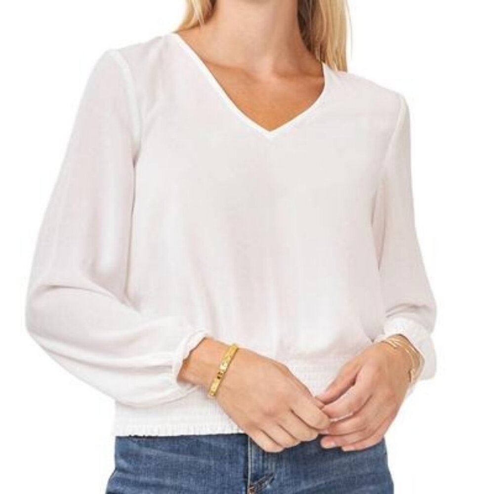 State Ladies Smocked Waist Blouse Ultra White XXL